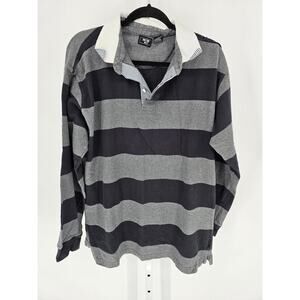 Junction West Mens Sz XXL Long Sleeve Polo Shirt Gray Black Striped